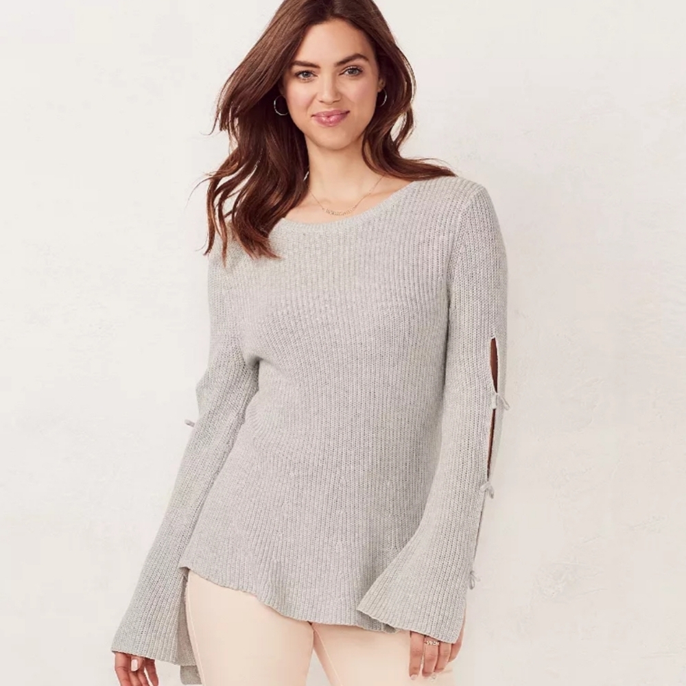 LC Lauren Conrad Swing Sweater with Slit & Bow Sleeves